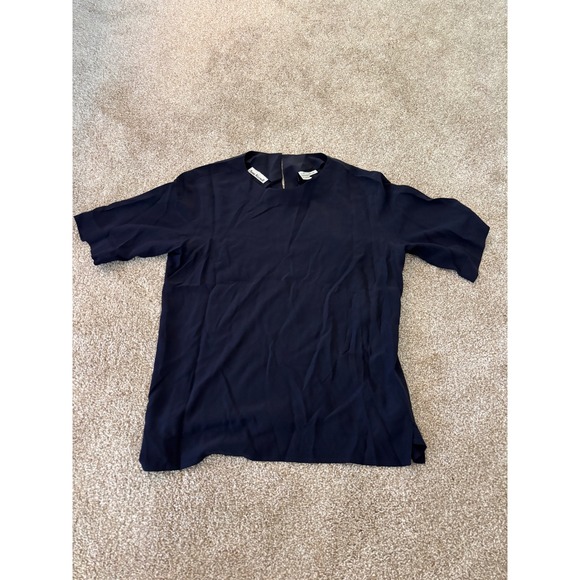Anne Klein Tops - Vintage Anne Klein II Silk Blouse 6 Navy Short Sleeve Minimalist Professional